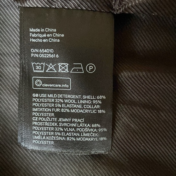 H&M Faux Fur Collar Tweed Wool Blend Long Coat Sz 6 - Picture 9 of 12